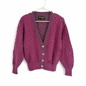 VTG Geiger Women’s Austria Purple Pink Cotton Cable Knit Cardigan Sweater XS 34